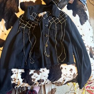 Bebe Black Fringed Blazer with Gold Detailing